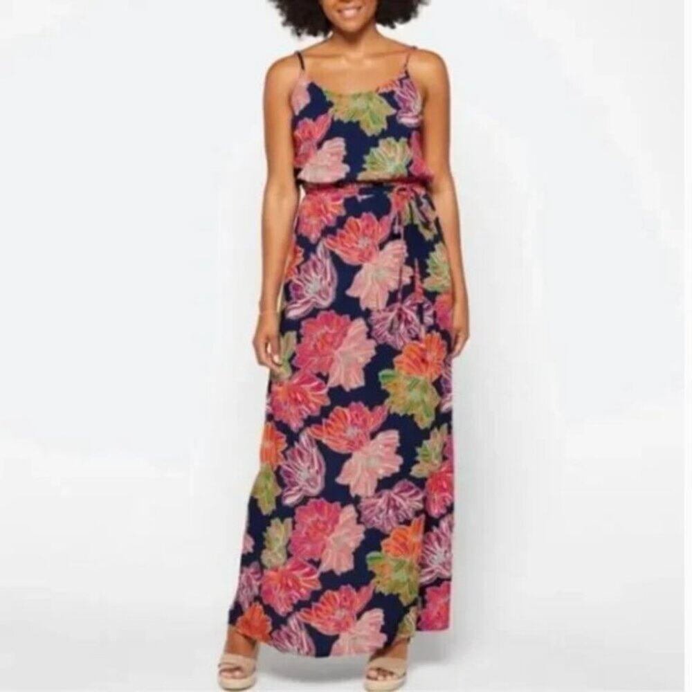 Michael Stars Athena Floral Maxi Dress Rayon Sundress Hawaiian Vacation Cruise